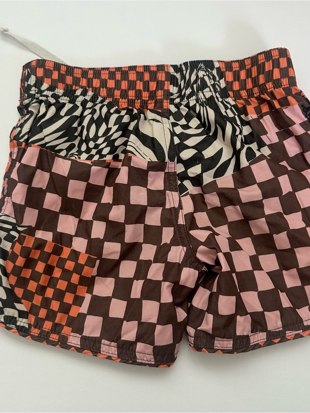 Kids Checkerboard Patch Swim Trunks in Pink & Orange - Picture 3 of 3
